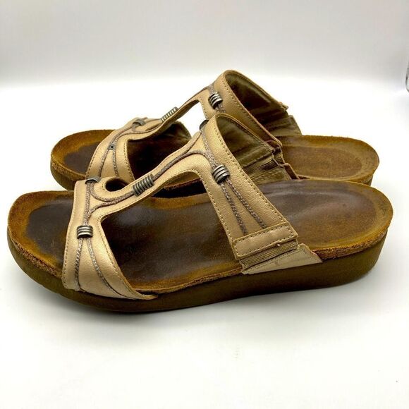 Naot Dana Beige Metallic Leather Sandals Size 9 - Picture 1 of 7